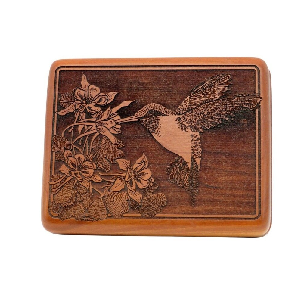 Wilderness Woods Laser Engraved Cherry Wood Box w Notecards Carol Watkins 1989